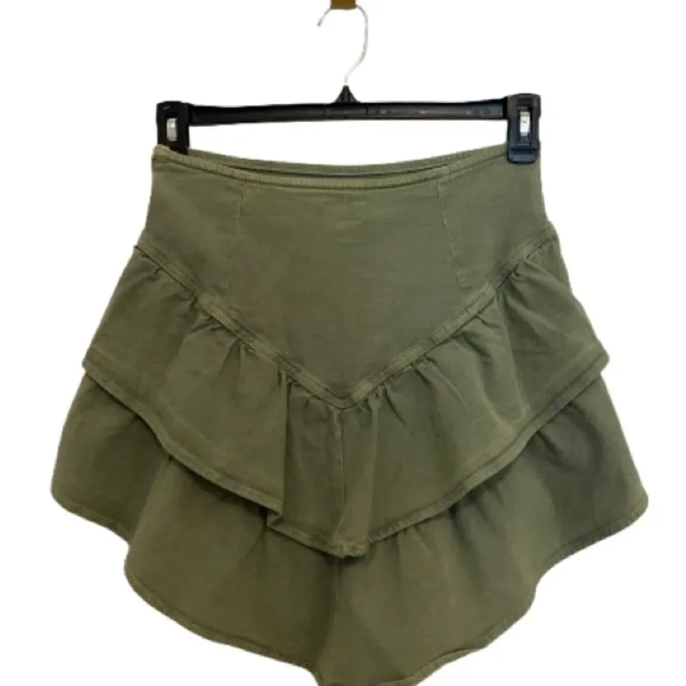 MOTHER Ruffled Mini Skirt in Loden Frost